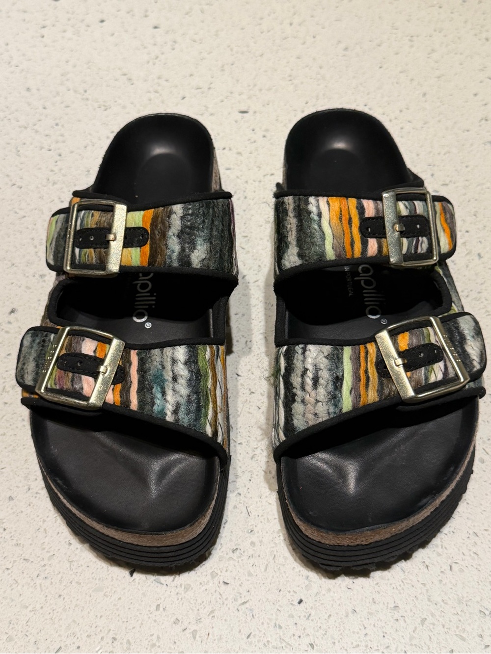 Papillio Multicolor Arizona Exquisite Striped Buckle Platform Sandals